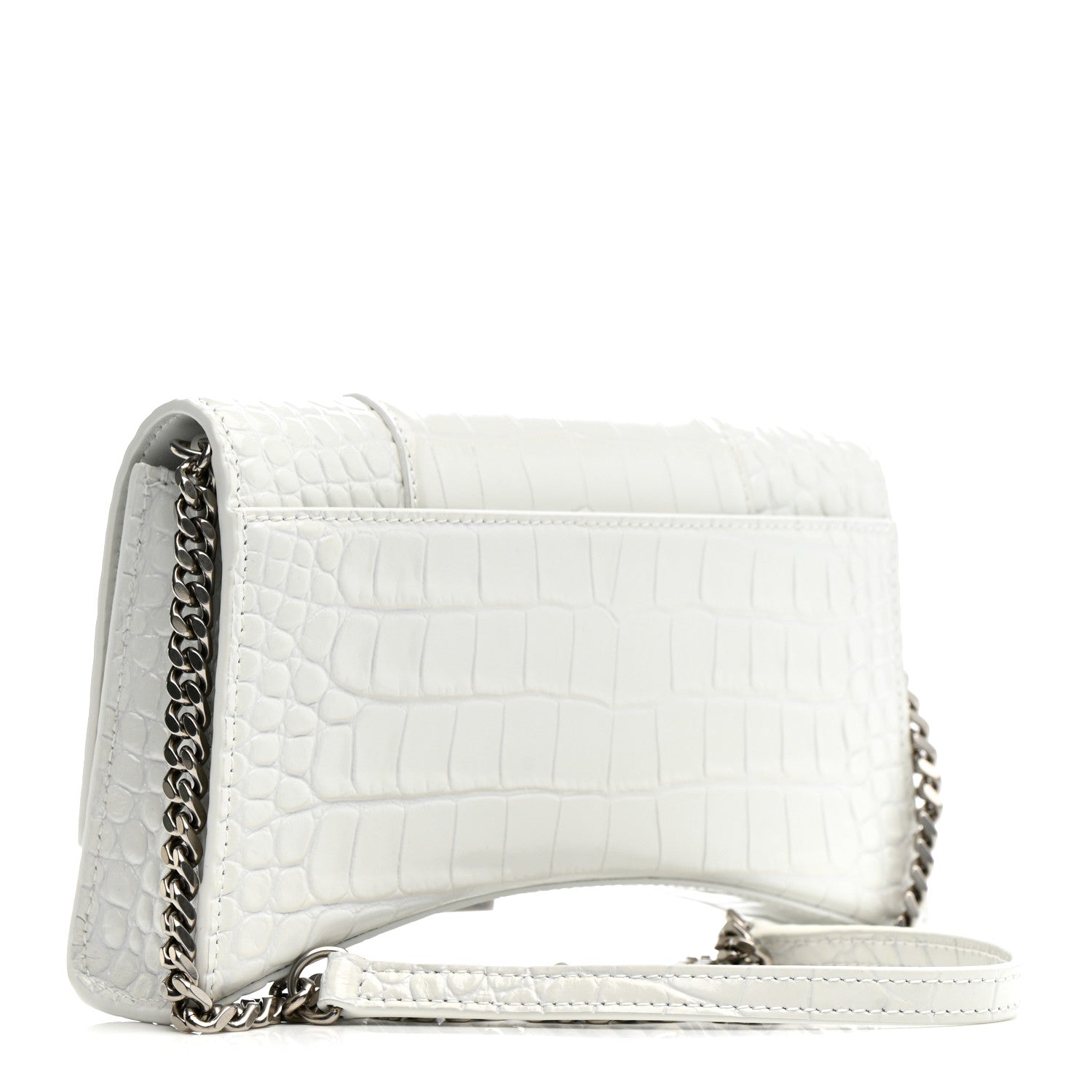 Balenciaga Shiny Calfskin Crocodile Embossed Small Hourglass Evening Chain Bag White 3 of 13