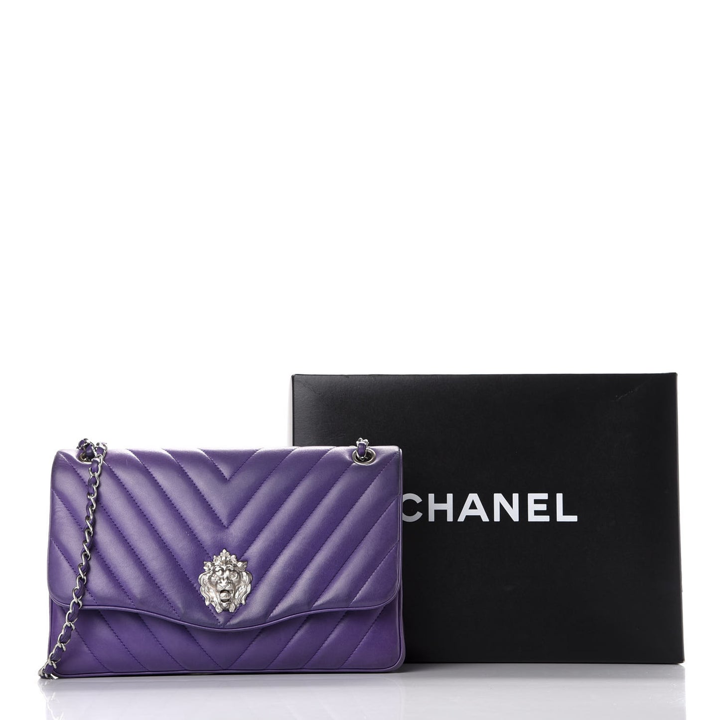 Lambskin Chevron Jumbo Leo Lion Flap Violet Fonce
