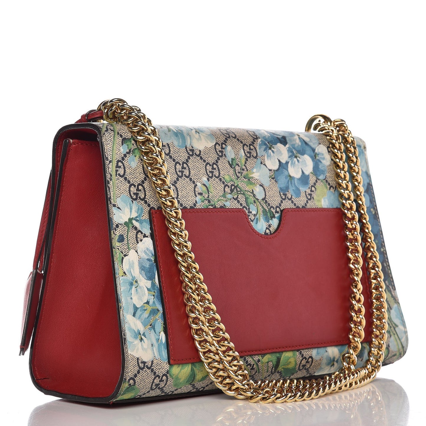 GG Supreme Monogram Blooms Medium Padlock Shoulder Bag Beige Blue Navy Hibiscus Red