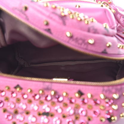 MCM Visetos Swarovski Mini Stark Diamond Backpack Pink 5 of 9