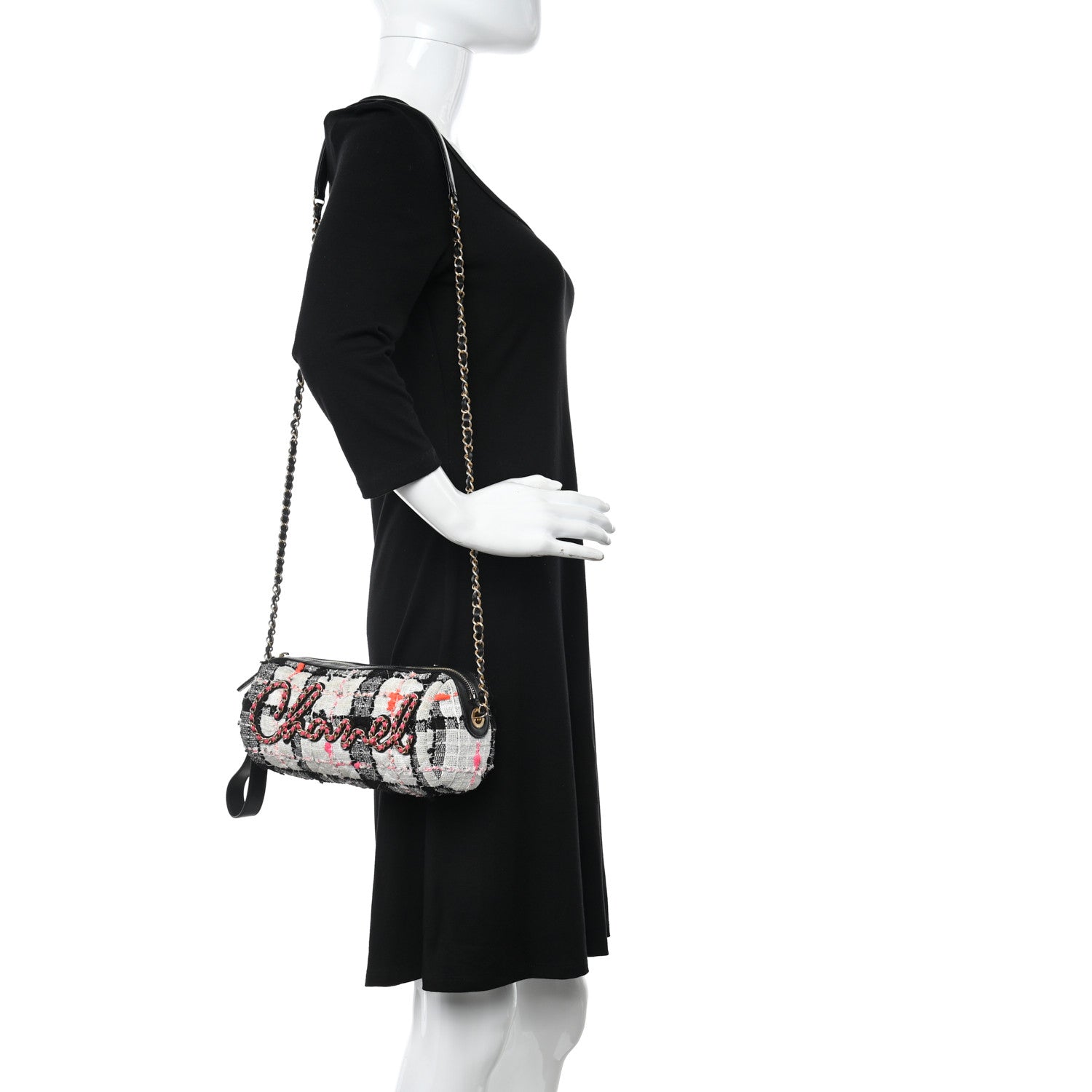 Chanel Tweed Calfskin Signe Bowling Bag White Black 2 of 11