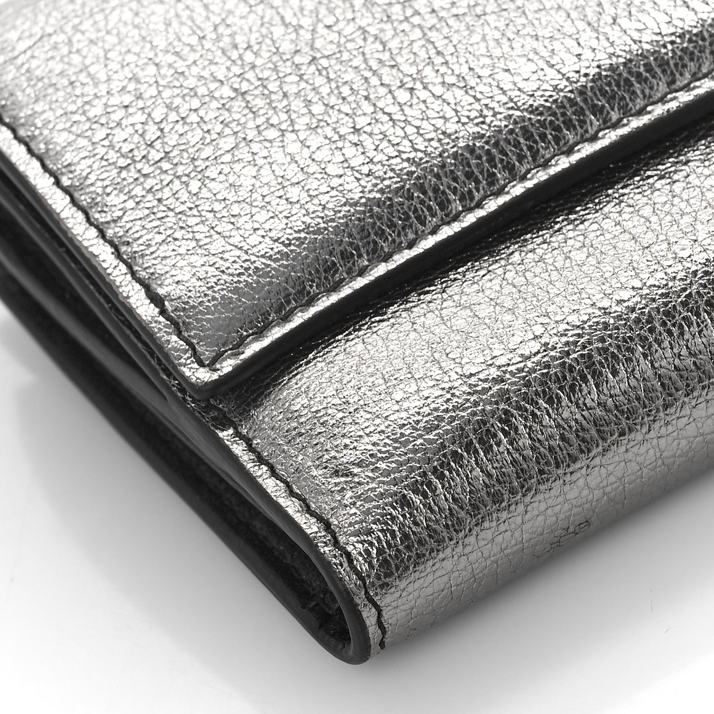 Metallic Calfskin Skull Continental Wallet Gunmetal
