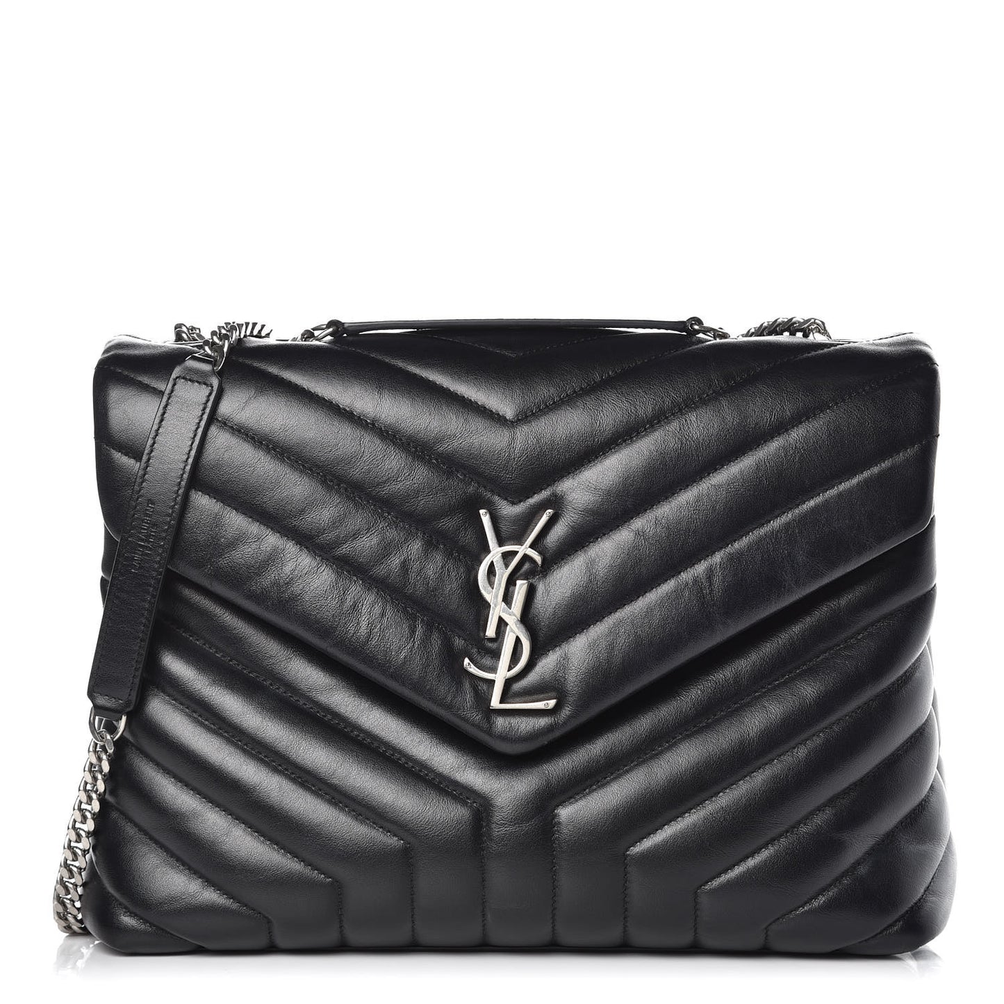 Calfskin Y Quilted Monogram Medium Loulou Chain Satchel Black