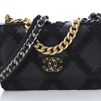 Chanel Calfskin Crochet 19 Wallet On Chain WOC Black 10 of 13