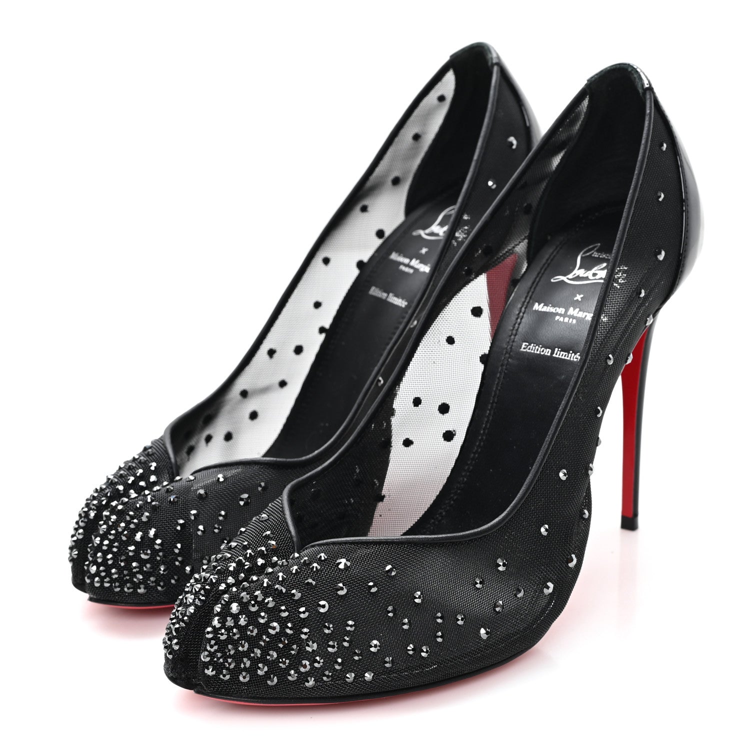 Christian Louboutin X MAISON MARGIELA Rete Patent Strass Bridiela Una 100 Pumps 39 Black 4 of 9