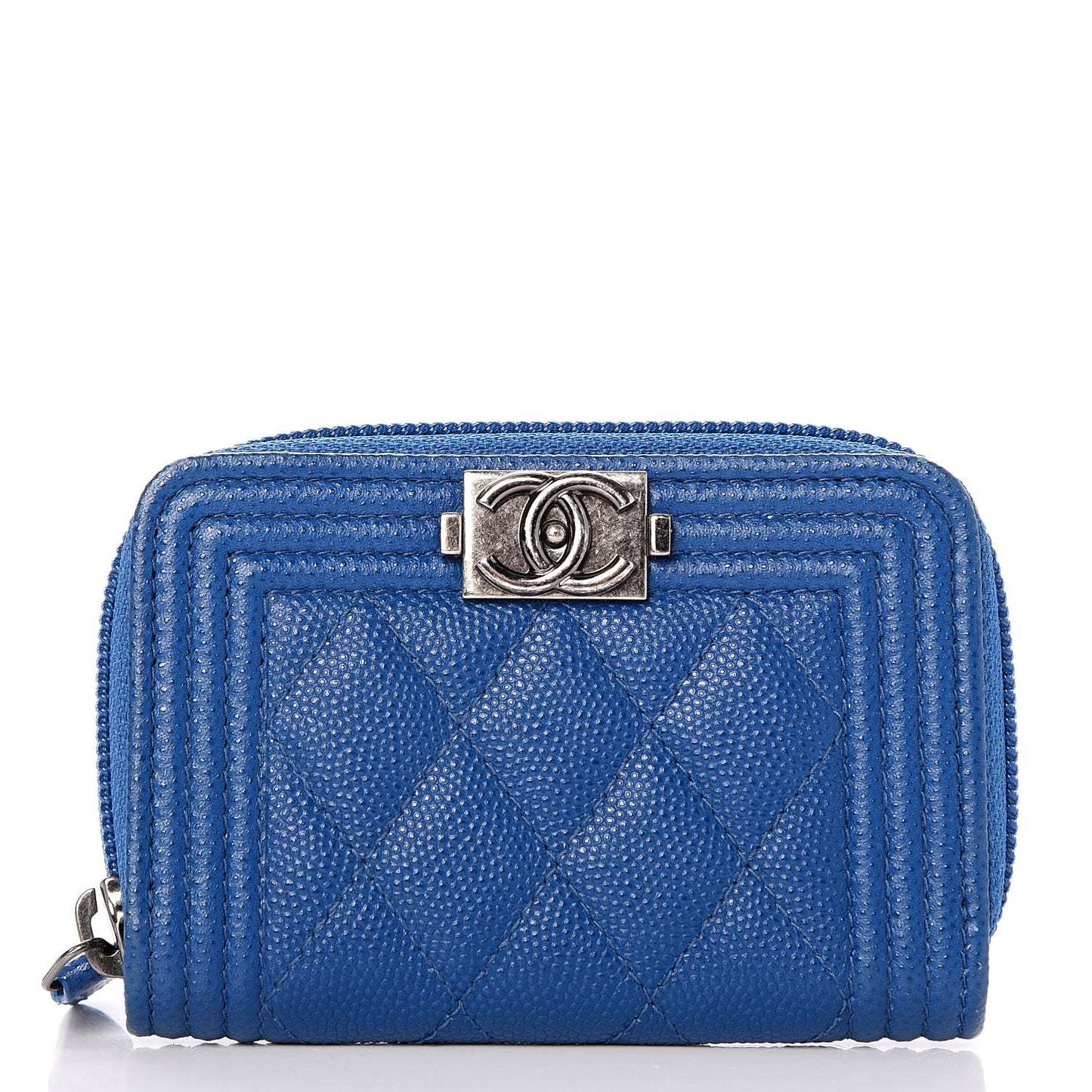 Caviar Quilted Boy Zip Around Coin Purse Wallet Blue