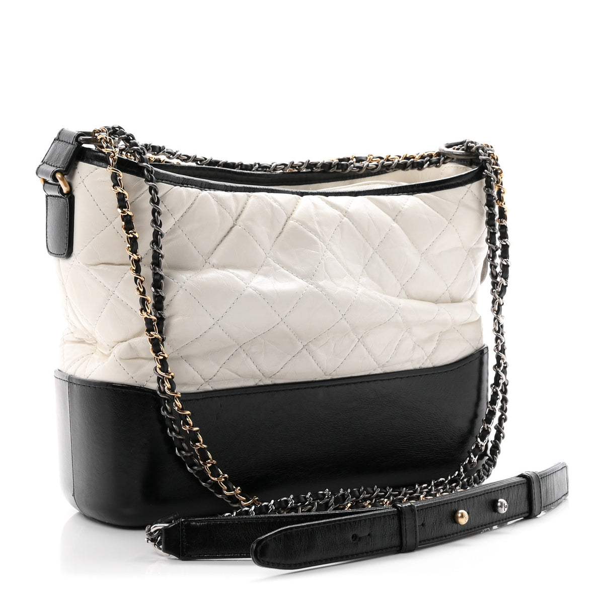 Chanel Aged Calfskin Quilted Medium Gabrielle Hobo Black White 3 of 10