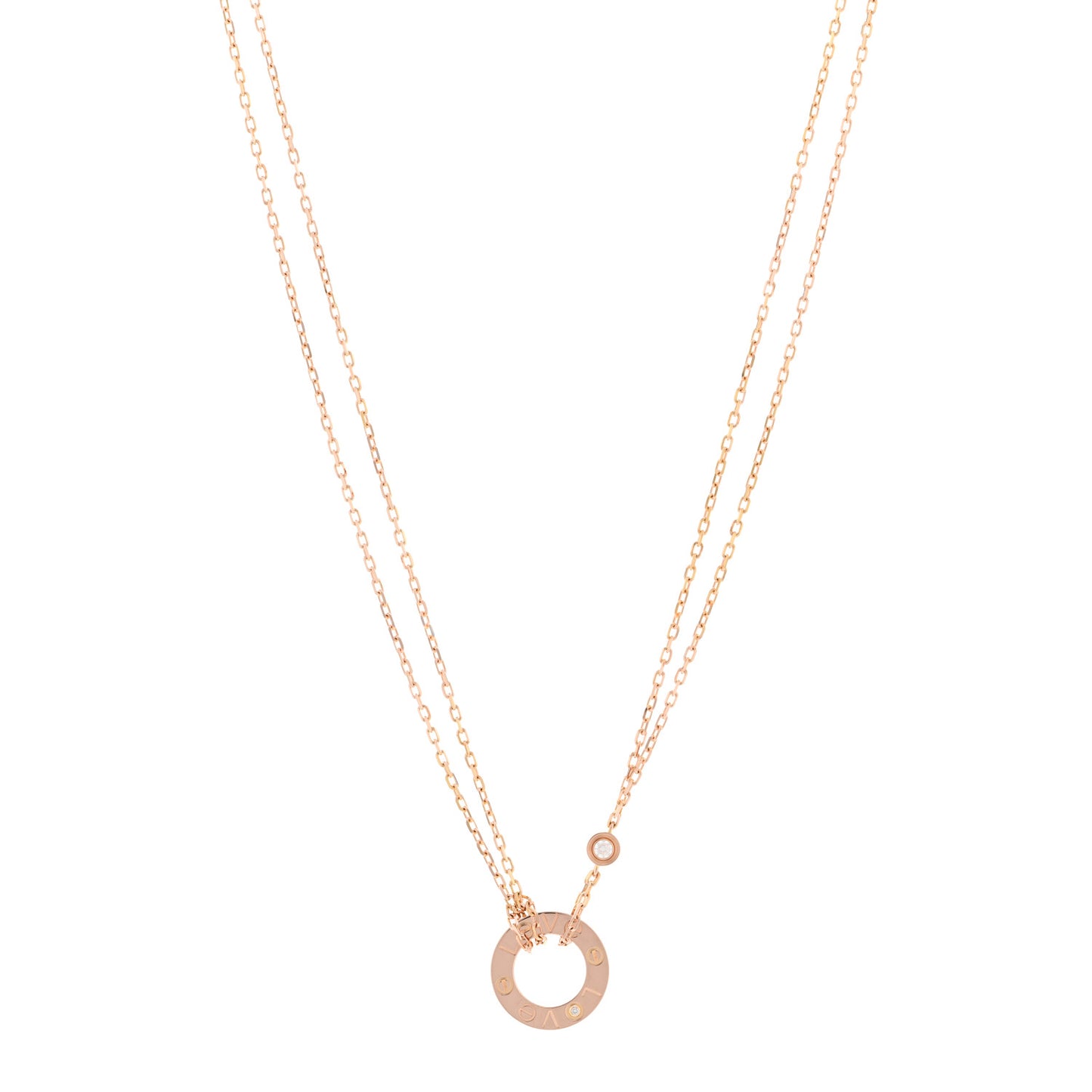 18K Pink Gold 2 Diamond LOVE Necklace