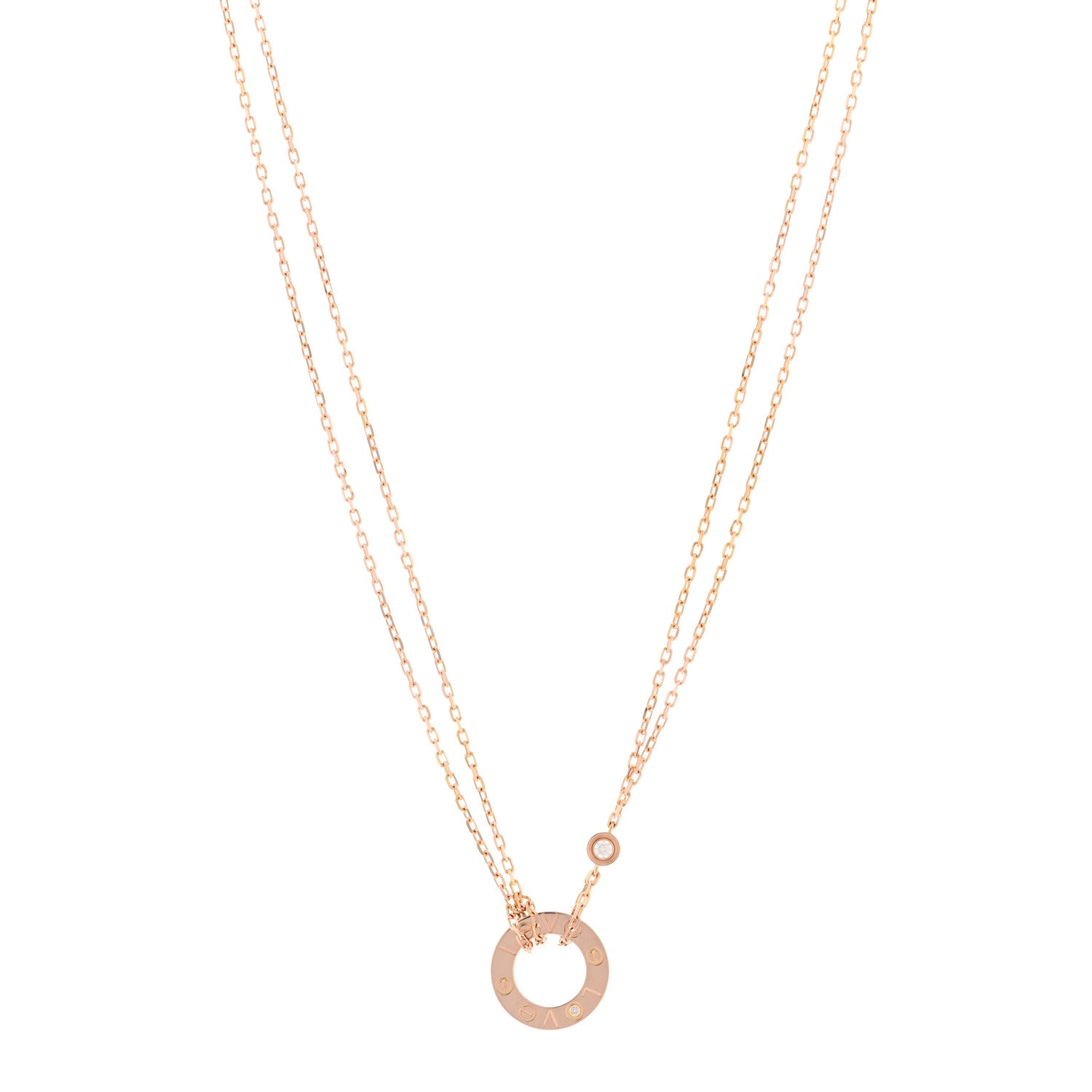 Cartier 18K Pink Gold 2 Diamond LOVE Necklace 1 of 5