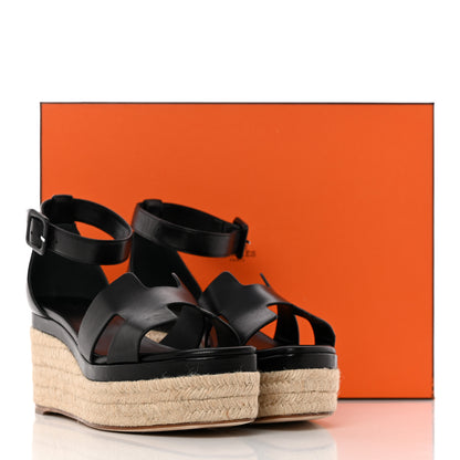Hermes Goatskin Elda Espadrille Wedge Sandals 39 Black 17 of 17