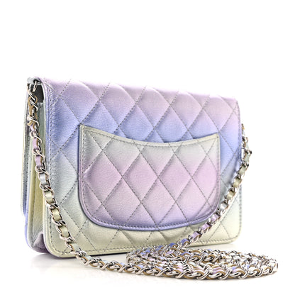 Chanel Gradient Metallic Calfskin Quilted Wallet On Chain WOC Silver Blue Yellow Purple 2 of 11