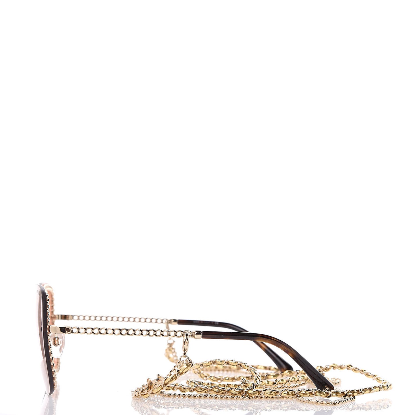 Metal Removable Chain Square Sunglasses 4244 Light Brown