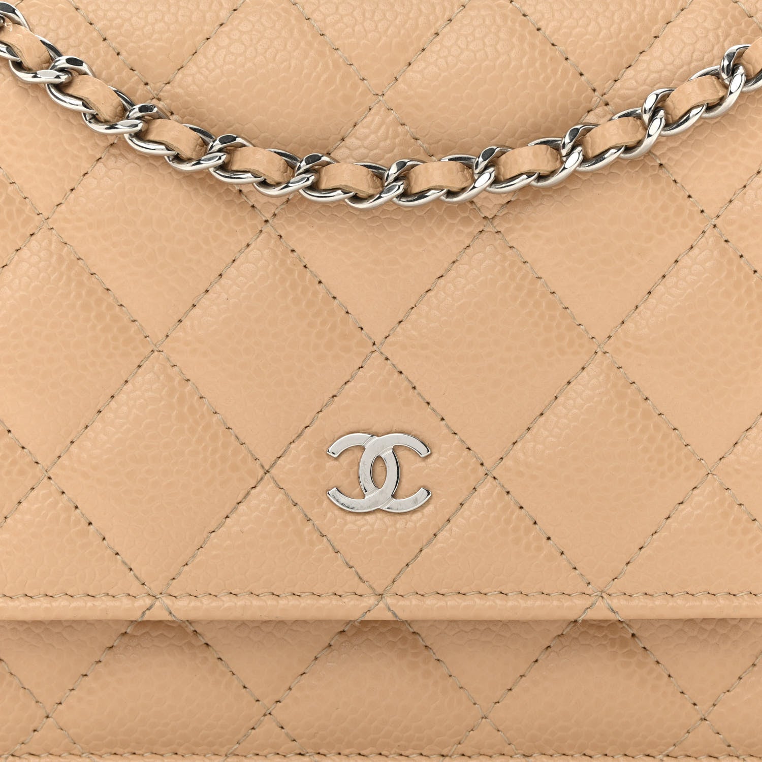Chanel Caviar Quilted Wallet On Chain WOC Beige 9 of 13