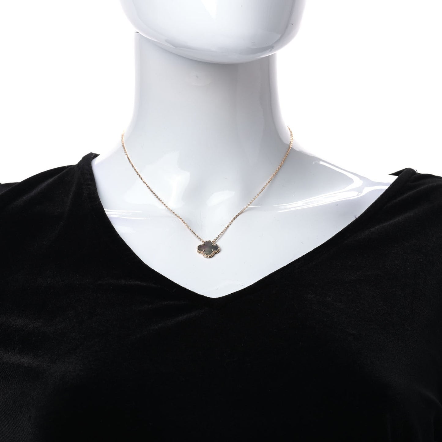 18K Rose Gold Gray Mother of Pearl Vintage Alhambra Pendant Necklace
