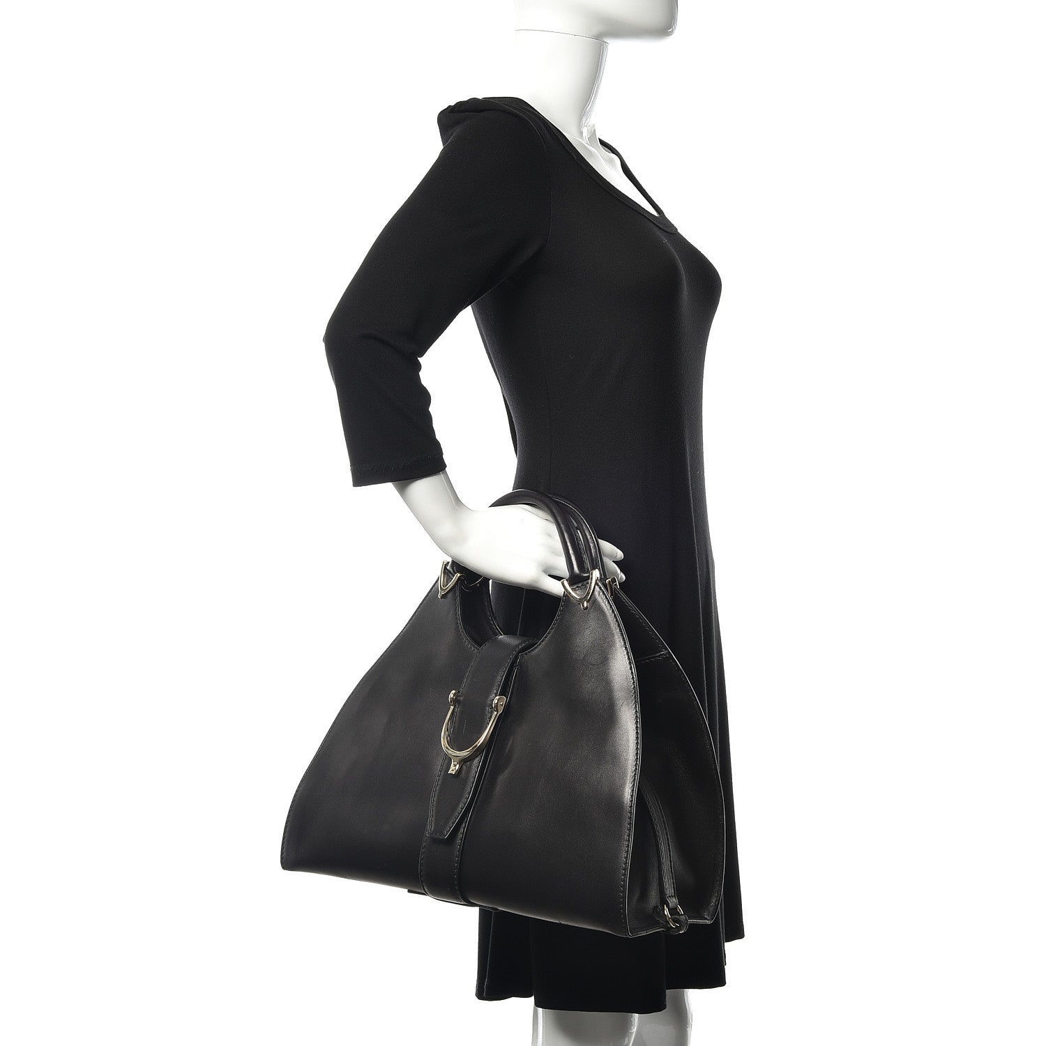 Gucci Calfskin Medium Stirrup Top Handle Bag Black 2 of 12