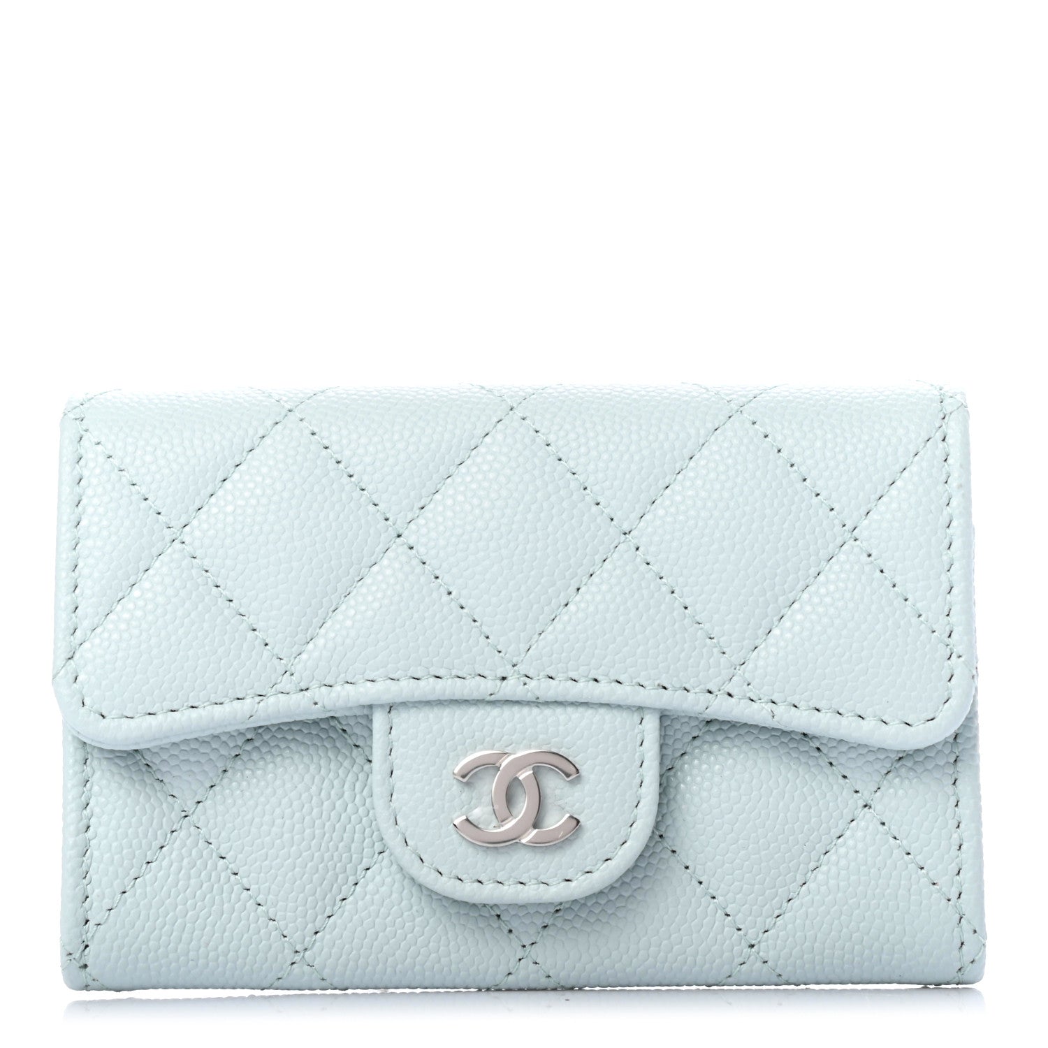 Chanel Caviar Quilted Flap Card Holder Wallet Light Blue 1 of 8