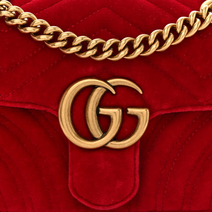 Gucci Velvet Matelasse Mini GG Marmont Shoulder Bag Hibiscus Red 8 of 11