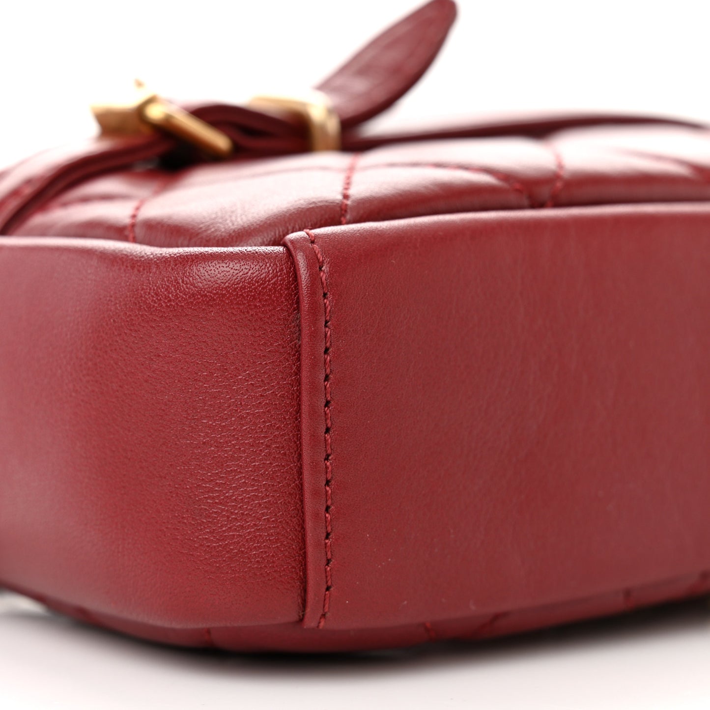 Lambskin Quilted Small Buckle Camera Case Bag Burgundy