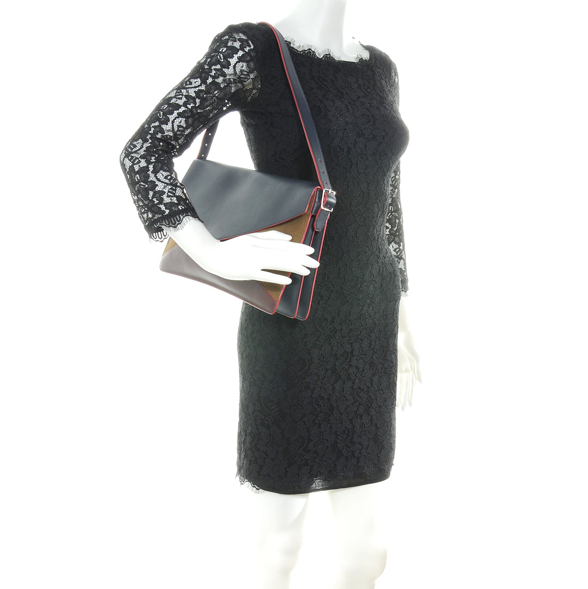 Celine Calfskin Suede Diamond Clutch Jungle 2 of 8