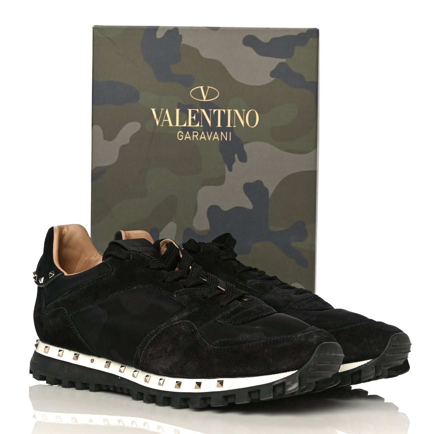 Suede Nylon Camouflage Womens Soul Rockstud Sneakers 41 Black