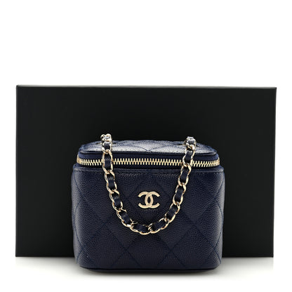 Chanel Caviar Quilted Mini Vanity Case With Chain Navy Blue 10 of 10