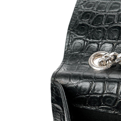 Saint Laurent Calfskin Crocodile Embossed Large Classic Monogram Kate Satchel Black 15 of 16