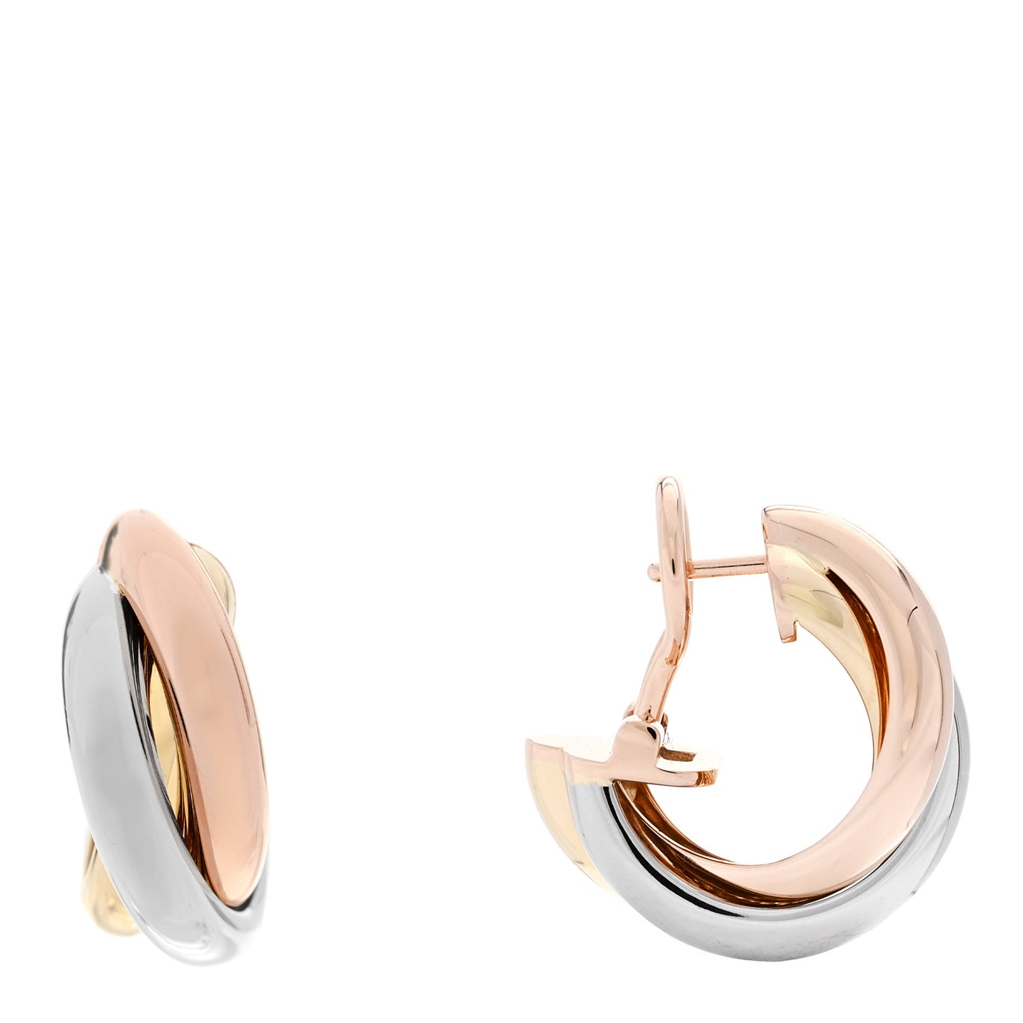 18K Pink Yellow White Gold Classic Trinity Hoop Earrings