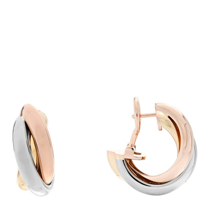 Cartier 18K Pink Yellow White Gold Classic Trinity Hoop Earrings 1 of 7