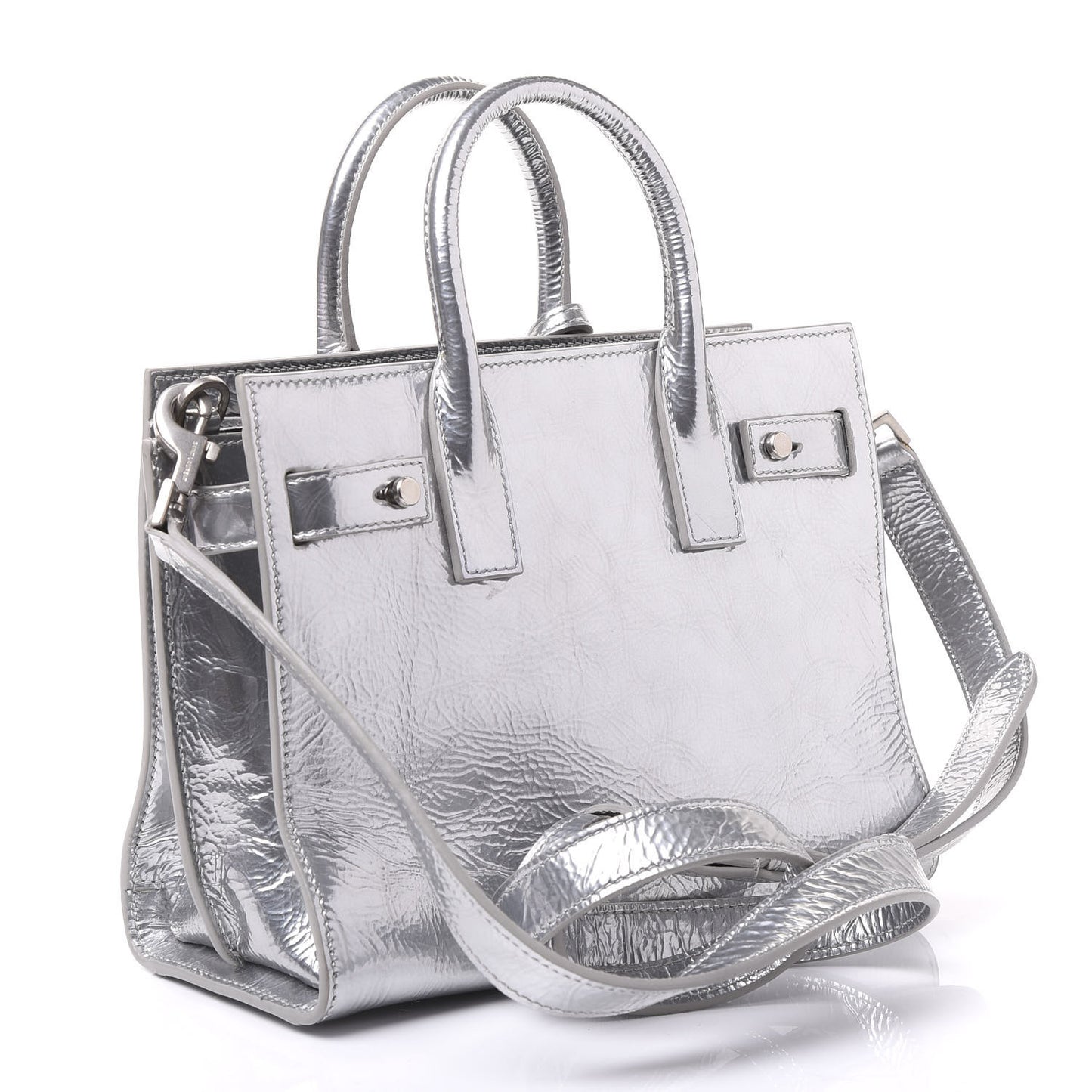 Metallic Crinkled Calfskin Nano Supple Sac De Jour Silver
