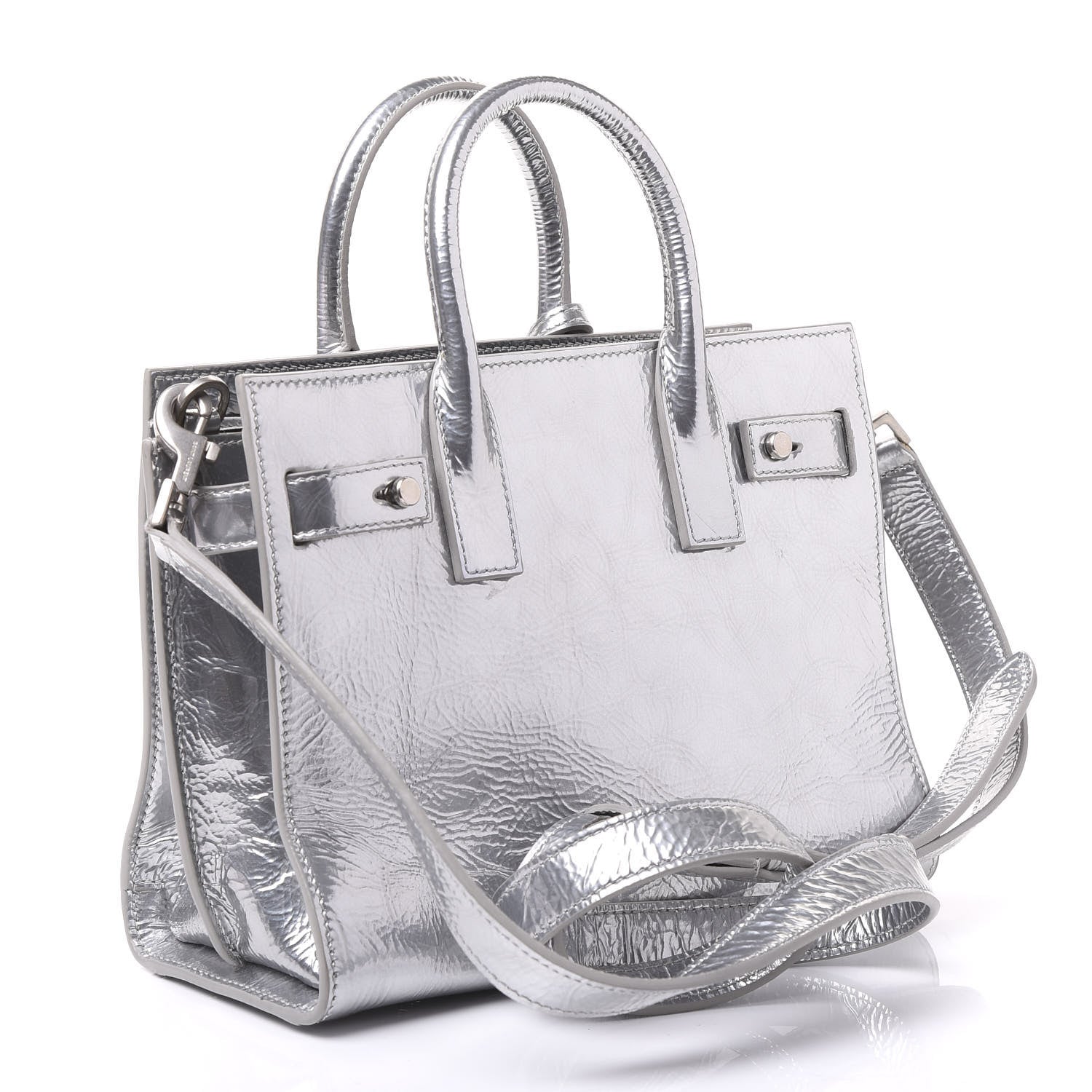Saint Laurent Metallic Crinkled Calfskin Nano Supple Sac De Jour Silver 2 of 8