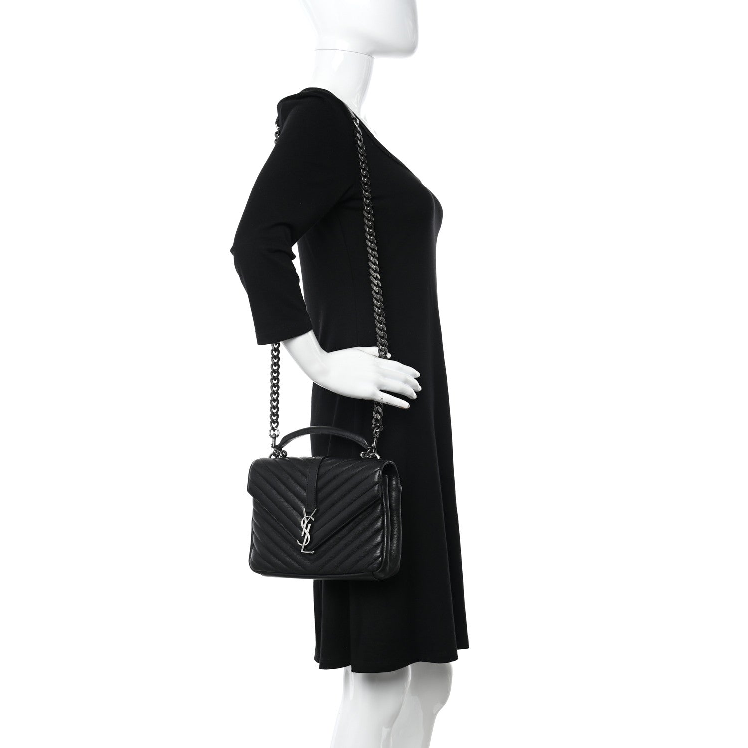 Saint Laurent Sheepskin Matelasse Chevron Monogram Medium College Bag Black 2 of 11