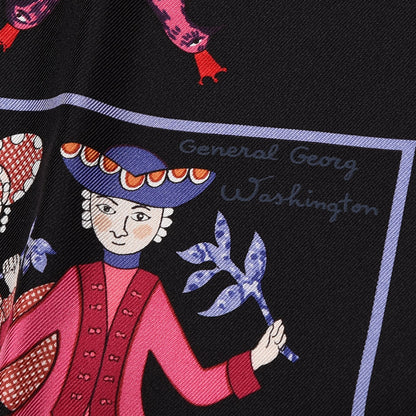 Hermes Silk Early America Scarf 90 Noir Bleu Nuit Rouge 11 of 13