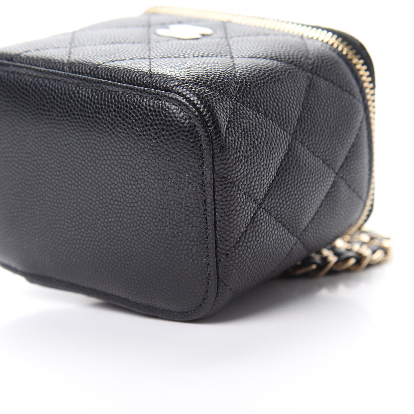 Caviar Quilted Mini Vanity Case With Chain Black
