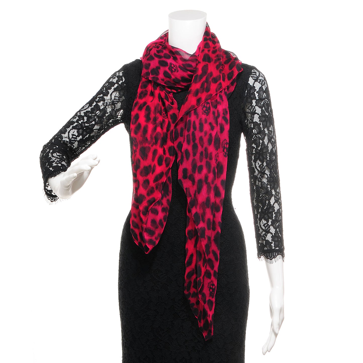 Silk Chiffon Leopard Skull Scarf Hot Pink