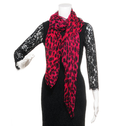 Alexander McQueen Silk Chiffon Leopard Skull Scarf Hot Pink 2 of 5