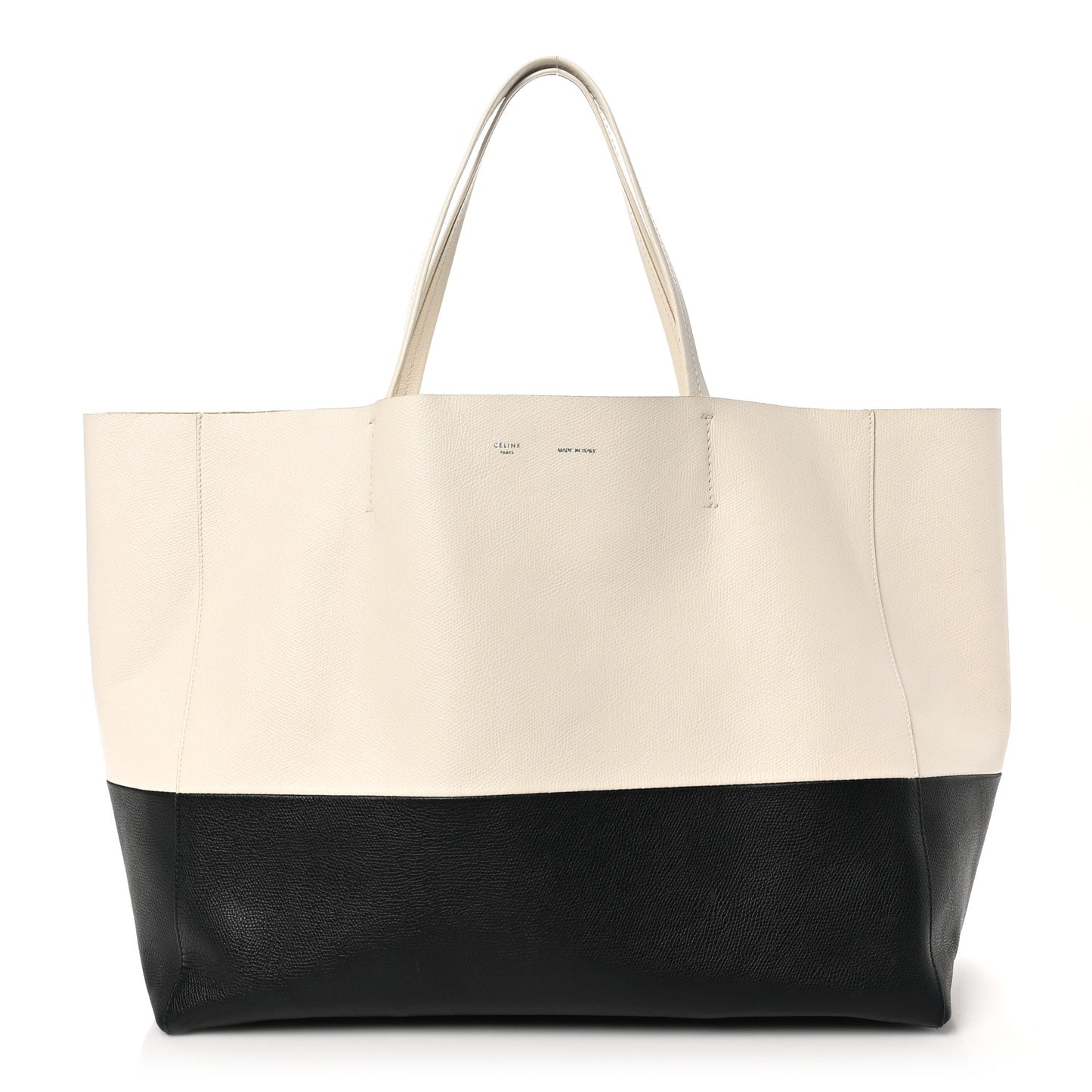 Grained Calfskin Horizontal Bi-Color Cabas White Black