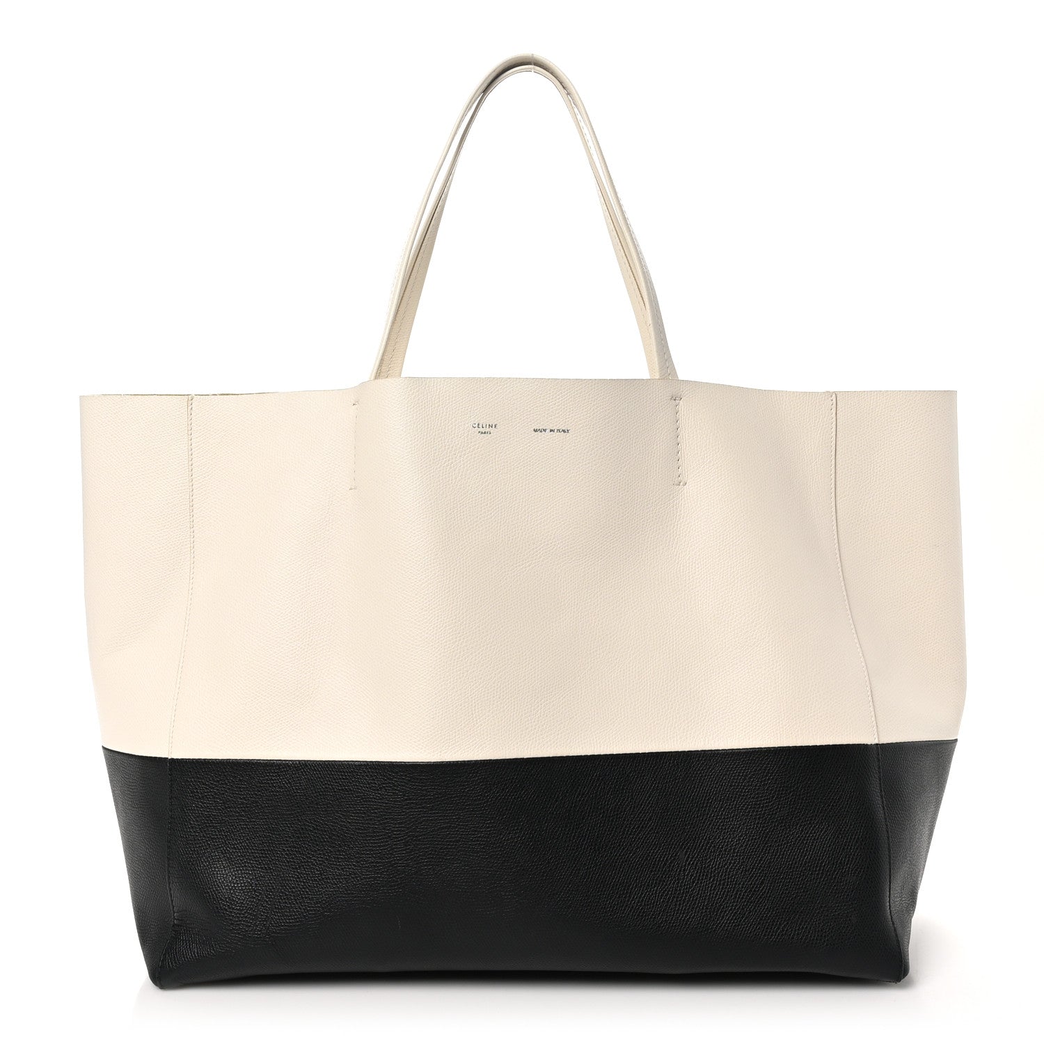 Celine Grained Calfskin Horizontal Bi-Color Cabas White Black 1 of 9