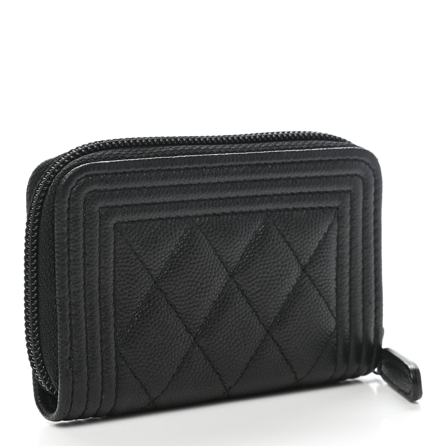 Caviar Quilted Boy Zip Around Coin Purse Wallet So Black
