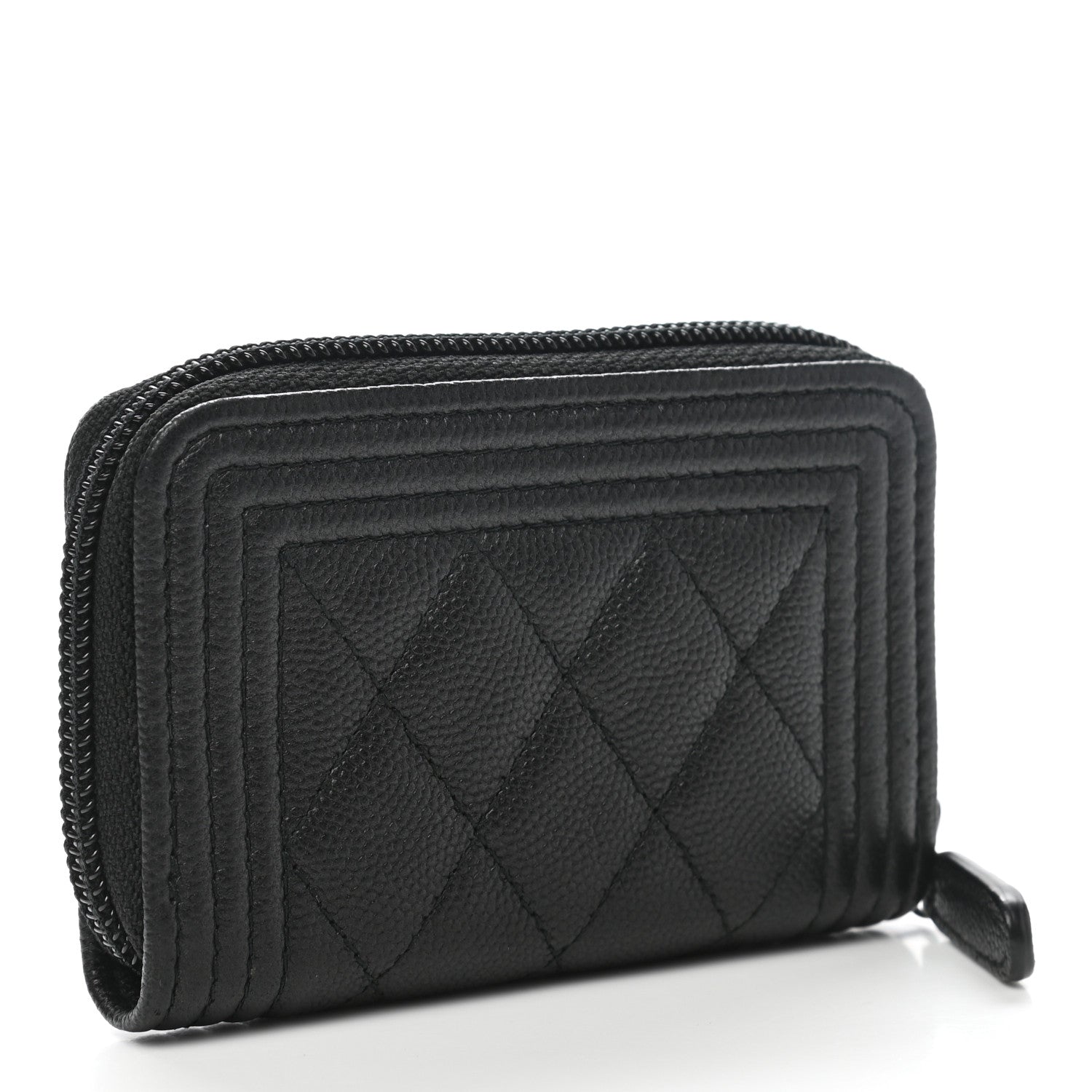 Chanel Caviar Quilted Boy Zip Around Coin Purse Wallet So Black 3 of 7