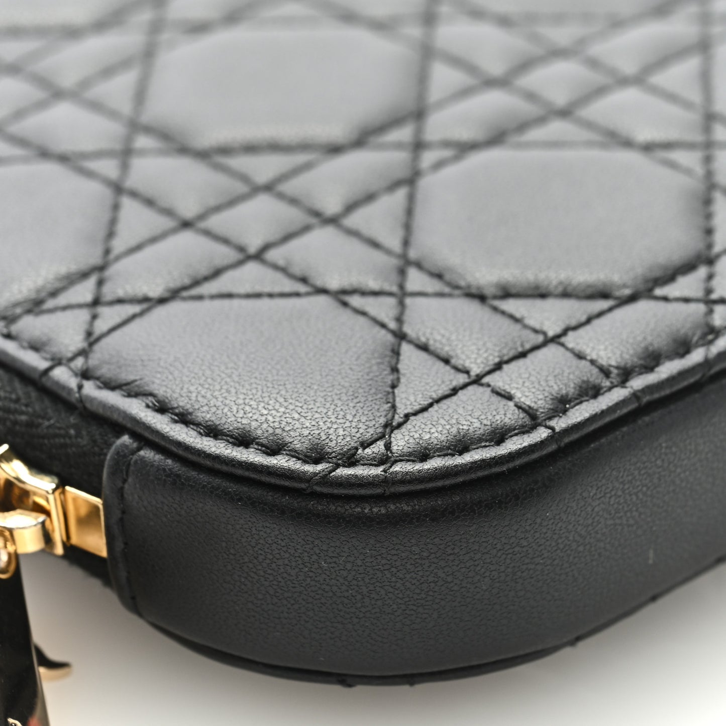 Lambskin Cannage Lady Dior Phone Holder Black