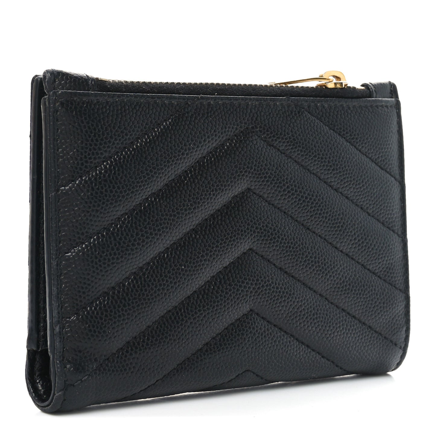 Grain De Poudre Matelasse Chevron Monogram Zipped Two-Part Wallet Black