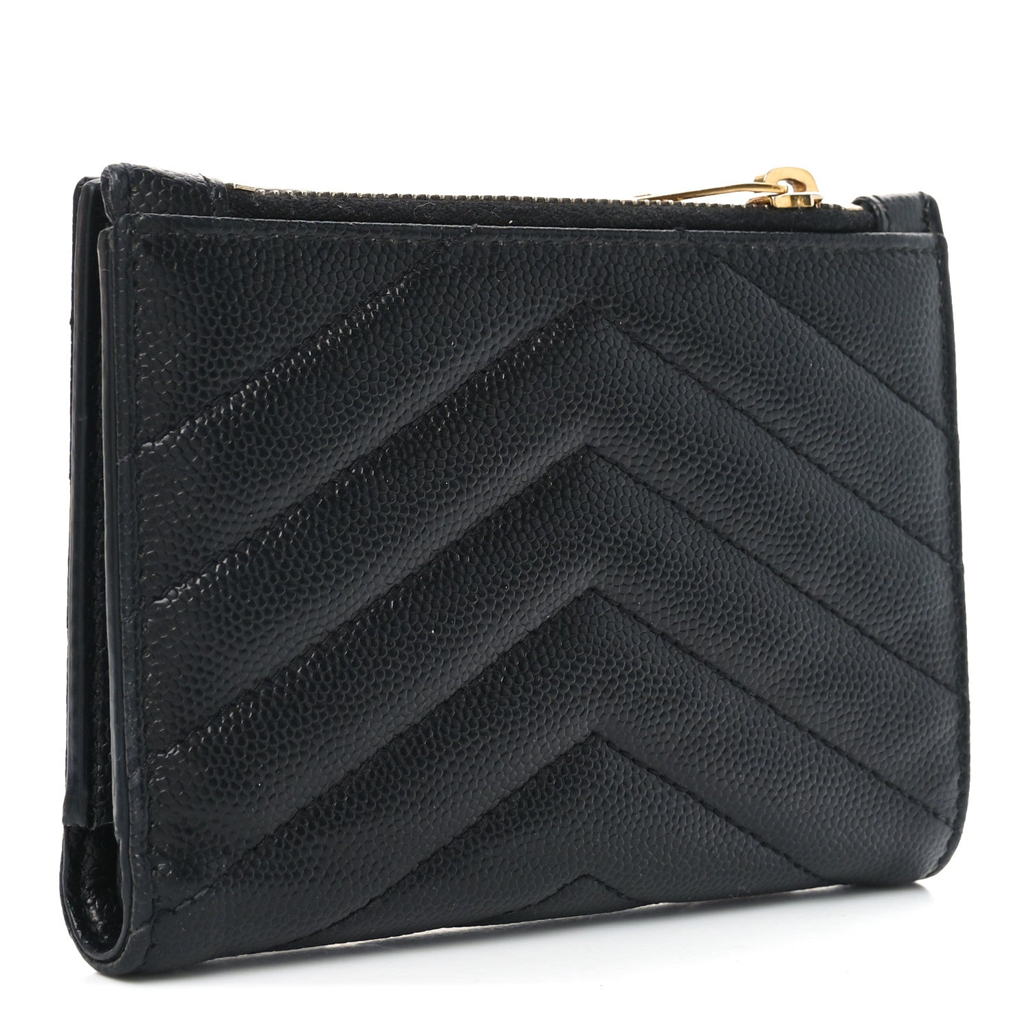 Saint Laurent Grain De Poudre Matelasse Chevron Monogram Zipped Two-Part Wallet Black 3 of 6