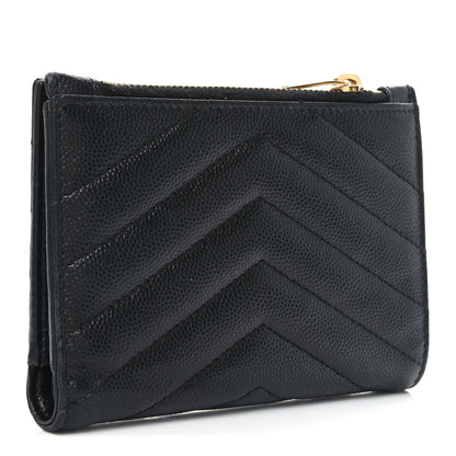 Saint Laurent Grain De Poudre Matelasse Chevron Monogram Zipped Two-Part Wallet Black 3 of 6