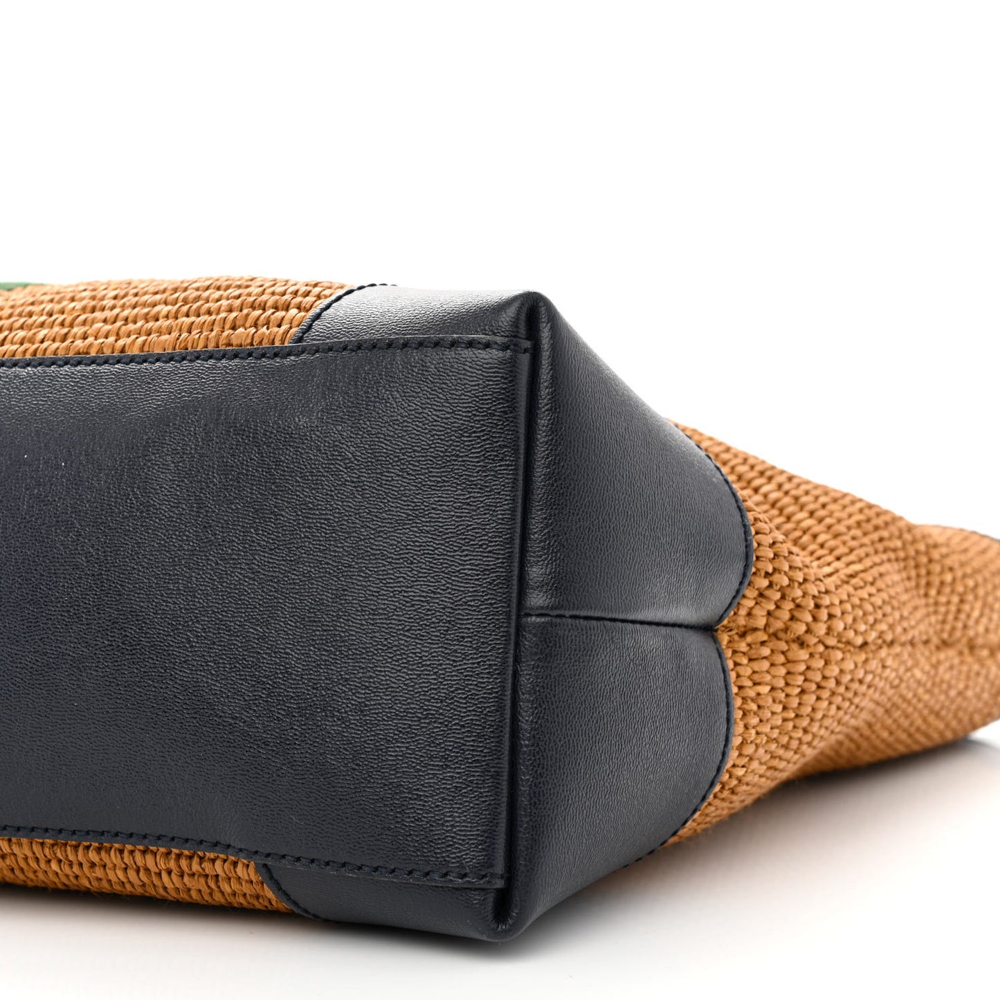 Straw Lux Calfskin Web Medium Ophidia Shopping Tote Dark Natural Blue