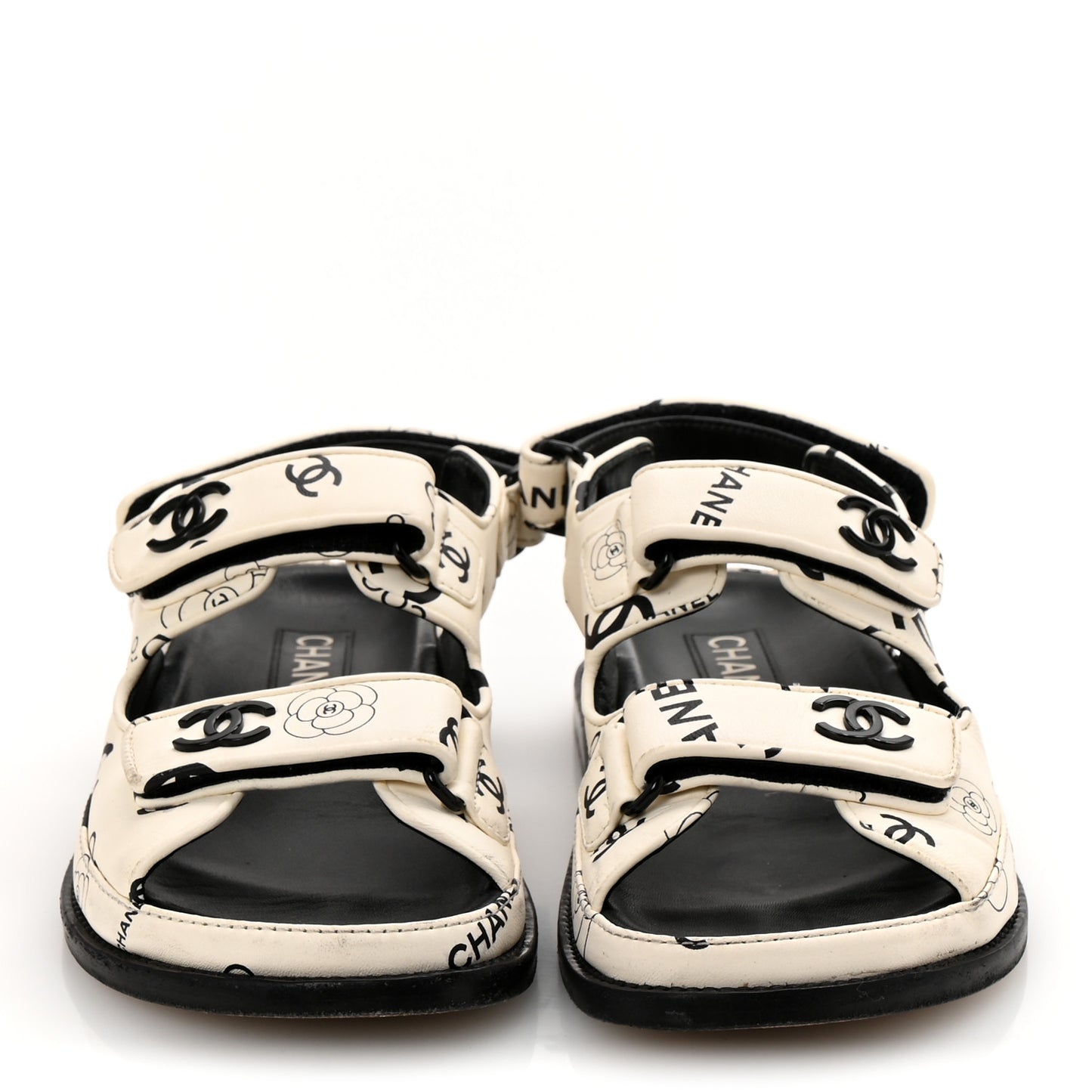 Lambskin Printed CC Velcro Dad Sandals 36 White Black