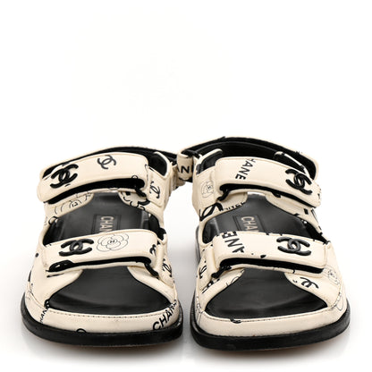 Chanel Lambskin Printed CC Velcro Dad Sandals 36 White Black 3 of 11