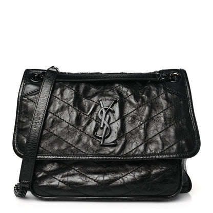 Saint Laurent Crinkled Calfskin Matelasse Monogram Medium Niki Chain Satchel Black 1 of 12