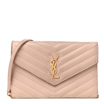 Saint Laurent Grain De Poudre Matelasse Chevron Monogram Envelope Chain Wallet Nude Powder 1 of 30