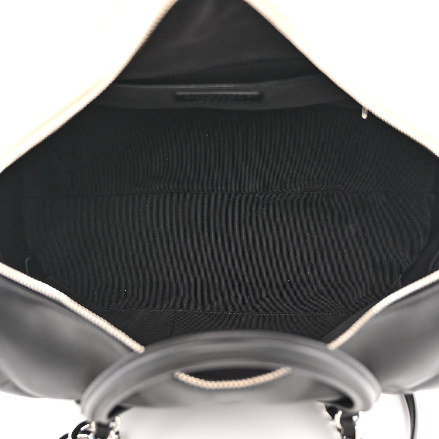 Calfskin Quilted Large Feather Weight Bowling Bag Black Ivory