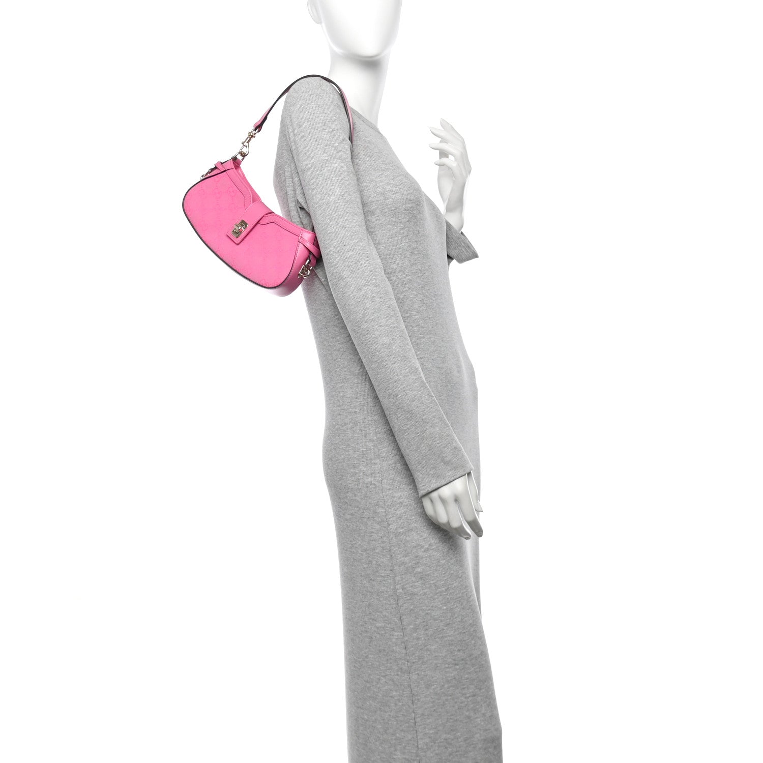 Gucci Calfskin Monogram Mini Moon Side Shoulder Bag Pink 2 of 10